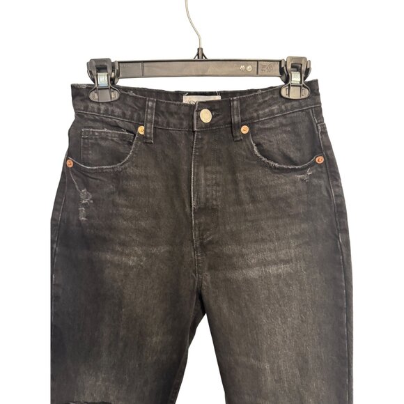 2/$30 ZARA Womens 4 Jet Black Distressed High Waisted Jeans Cotton Casual Style - Picture 4 of 16